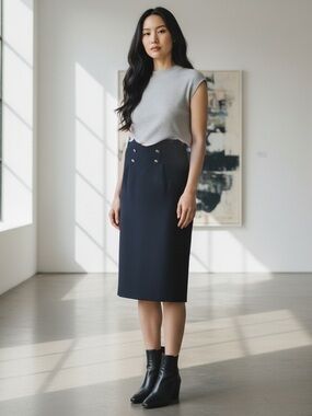 "Daoge Fu Ren" Corset-Waist Long Pencil/Column Skirt Toggle Buttons Size S